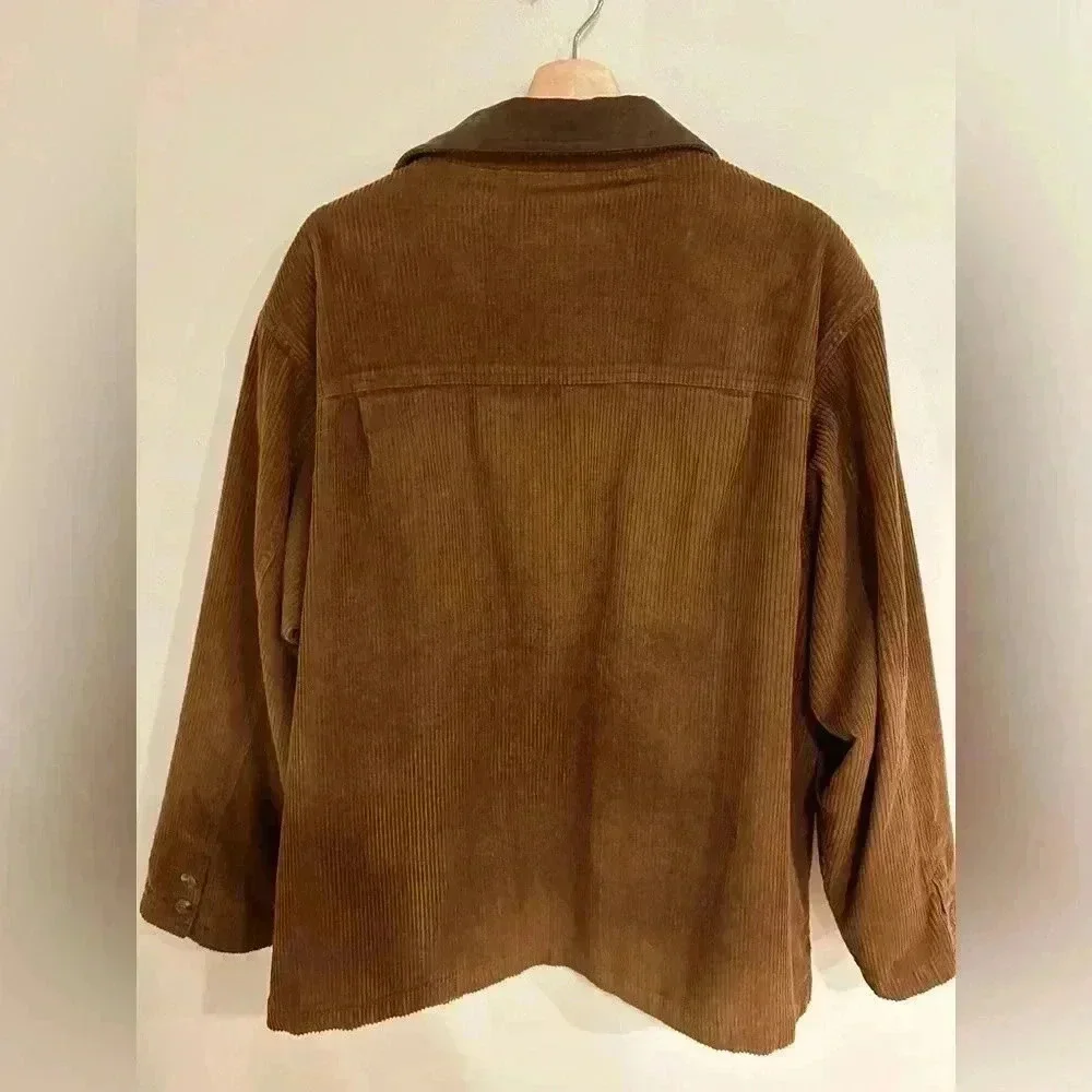 Vintage EDDIE BAUER cotton corduroy barn chore jacket leather collar sz L/ xL